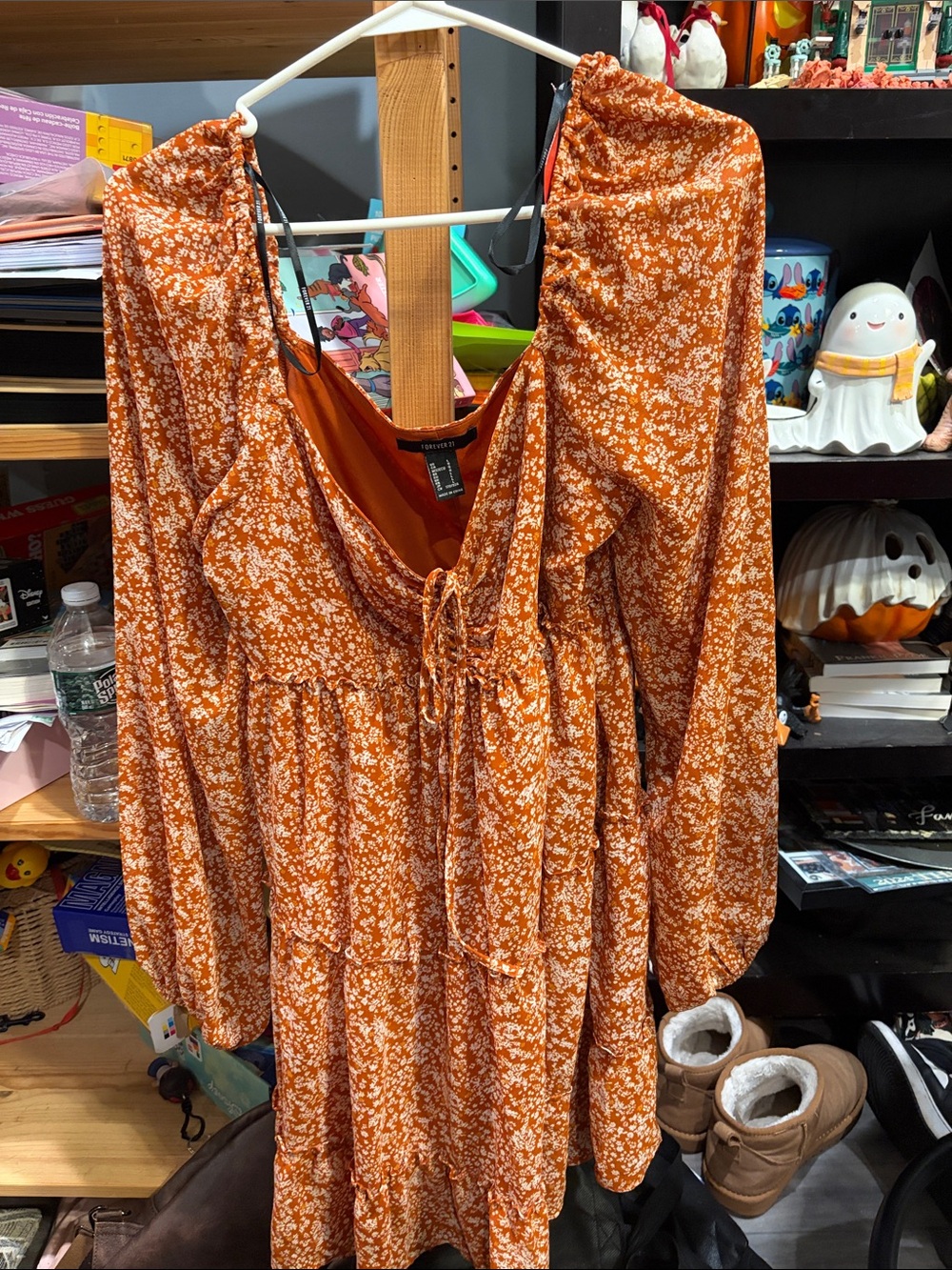 Forever 21 orange flower long sleeve dress